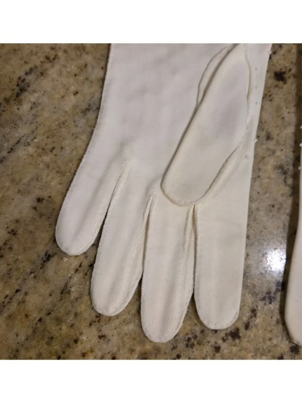Vintage Womens Size L Off-White Cotton Stretch Formal Gloves Beaded Scallop...